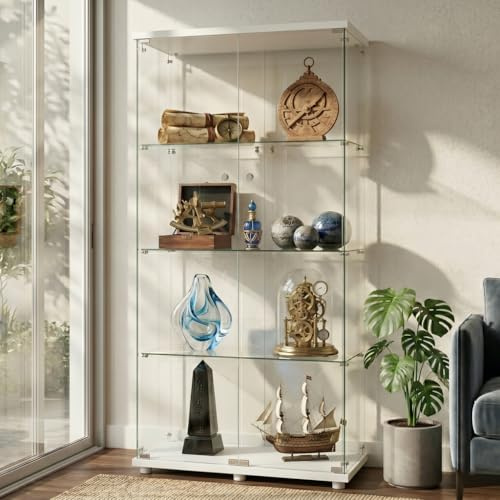 Vetrina in vetro, 2 porta, 4 ripiani, richiudibile, a specchio, per oggetti da collezione, giocattolo (B1-bianco-senza illuminazione)