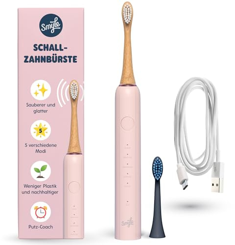 Smyle Zahnbürste - Babyrosa Schallzahnbürste – Elektrische Zahnbürste mit 40000 Vibrationen/Min, Sensor & 4 Monate Akkulaufzeit, modernes Design für die tägliche Zahnpflege