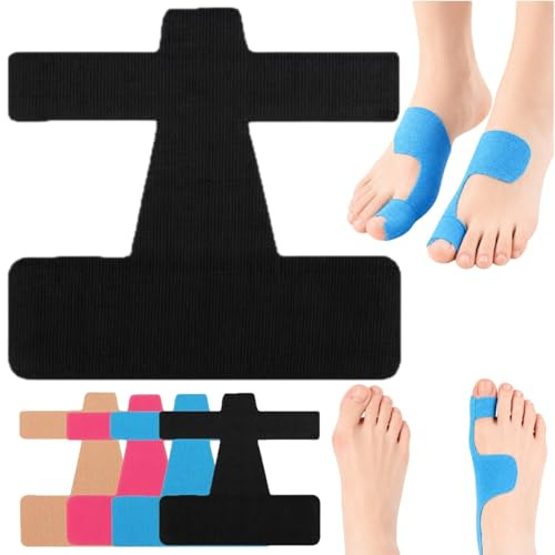 Pre-Cut Bunion Corrector Kinesiology Tape, Breathable Hypoallergenic Latex-Free Tape, Bunion Relief Toe Correction Wrap for Daily Walking and Running (Black, 10Pcs)
