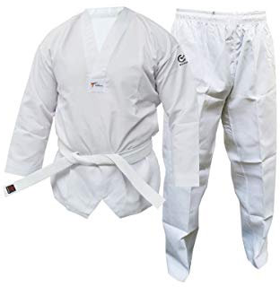Wacoku Taekwondo Uniform - Uniforme per Adulti Dobok WT, Approvato da Uomo, Donna, Colore: Bianco (5/180 cm)