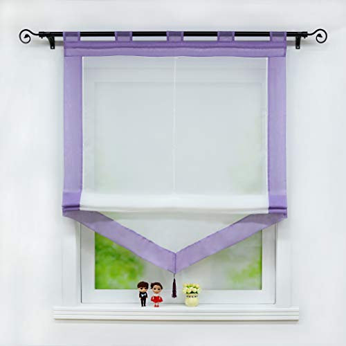 Joyswahl Voile Raffrollo mit Quaste Transparenter Dreieck Rollos mit farbigem Blende »Julia« Schals Fenster Gardine mit Schlaufen BxH 45x140cm Lavendel 1 Stück