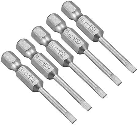 sourcing map 5 Pcs 2.5mm Slotted Tip Magnetic Flat Head Screwdriver Bits, 1/4 Inch Hex Shank 2-inch Length S2 Power Tool