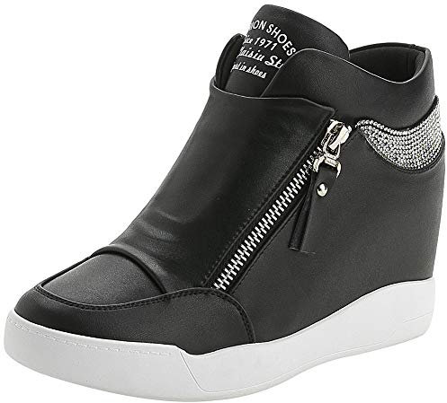 rismart Donna Zeppa Piattaforma Bootie Elegante Sneaker Scarpe SN15018(Nero,36 EU)