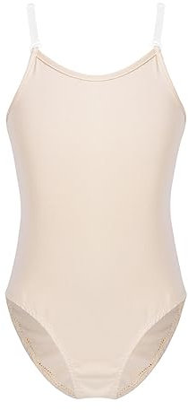 iEFiEL Mädchen Balletttrikot Ballett Body Ballettanzug Kinder mit Spaghettiträgern Turnanzug Tanzbody Unterwäsche (und EIN Paar transparenter Schultergürte) Hautfarben 152-164