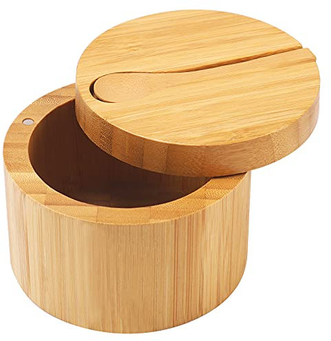 HTB - Caja de condimentos de bambú con mini cuchara, salero y especias, bodegas con tapa magnética giratoria