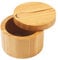 HTB Bamboo Salt Cellar with Mini Spoon, Kitchen Salt Box with Swivel Magnetic Closure Lid, Round Salt Container to Storage Pepper Spice Bath Salt Sea (1pcs)