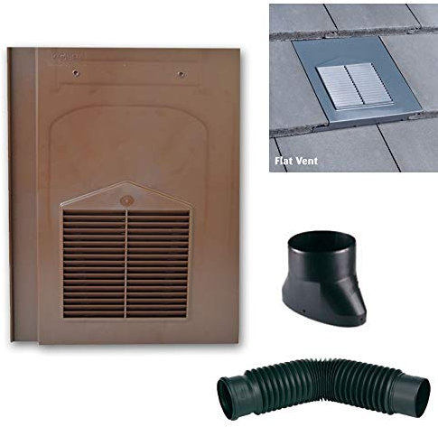 Brown Roof Tile Vent - Flat Tile Vents with 100mm Flexi Pipe & Adaptor - Compatible with Sandtoft Calderdale, Russell Grampian, Redland Mini Stonewold & Marley Modern Tiles