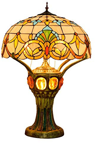 GDLight Tiffany Stil antike Tischlampe Vintage Barock Design Schreibtischlampe luxuriöse Glasmalerei Nachttischlampe für Schlafzimmer Wohnzimmer, 28,7-Zoll hoch