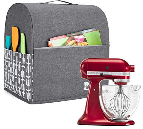 Yarwo Stand Mixer Cover, Protective Dust Cover with Top Handle and Pockets for All 4.3 Litre and 4.8 Litre Stand Mixer, (Small, Grey with Arrow Pattern)