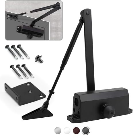 MARIE Spring Hydraulic Door Closer Size 3 with Automatic Adjustable Arm Operated for Commercial & Home 40-65KG Middle-Weight Door with Installation Video Aluminium EN1154 Certification Black