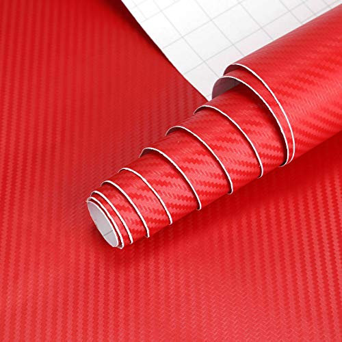 Rouleau d'enveloppe de vinyle de fibre de carbone de voiture de Riloer 3D, autocollant universel de film auto-adhésif rouge