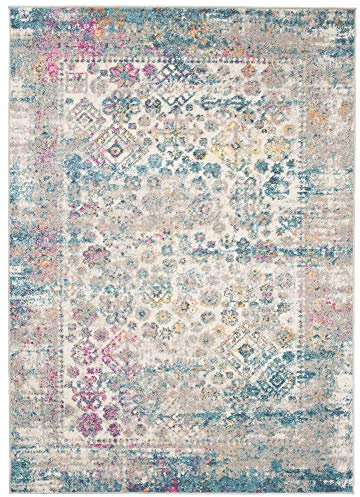 Carpeto Rugs Teppich Wohnzimmer Kurzflor Vintage Look Abstraktes Orientalisch Muster - Niedrigflor Teppich für Wohnzimmer, Schlafzimmer, Esszimmer - Versch. Größen Türkis Grau Bunt 140 x 190 cm