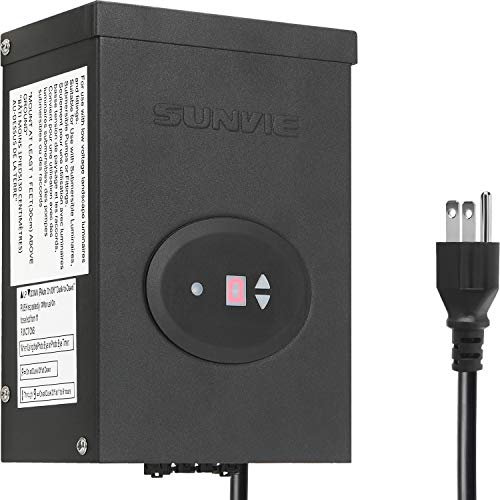 SUNVIE 300W Niederspannungstransformator für Landschaftsbeleuchtung mit Timer und Fotozellensensor Wasserdichtes Netzteil für Landschaftsbeleuchtung Wegeleuchten Außenstrahler 120V AC bis 12V / 14V AC
