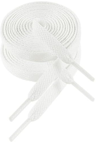 VSUDO White Shoe Laces for Trainers, White Trainer Laces for Women or Men, 8mm Wide Flat Shoe Laces White Compatible with Converse High Top, Vans, Nike Air Force 1 (1Pair-White-130cm)