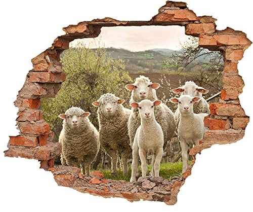 WCB Wandtattoo - Wanddurchbruch mit Aussicht auf Schafe 90 x 74 cm - Wandaufkleber