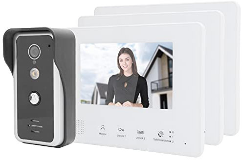 needlid Sistema de Videoportero, 7 Pulgadas Tft LCD Soporte Manos Libres Intercomunicador 3 Monitores Videoportero con Cable para Villa House Office Apartamento para Videovigilancia en el Hogar