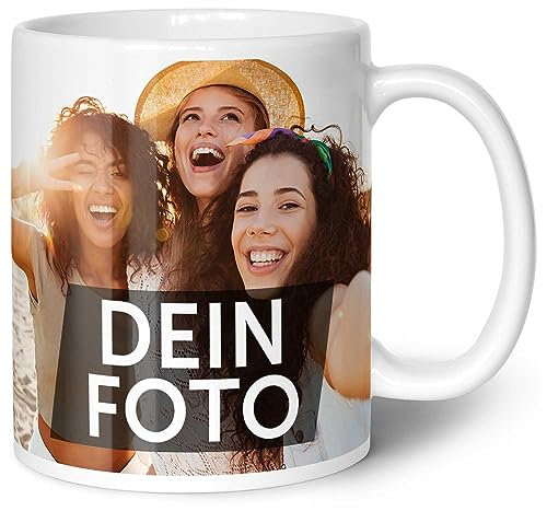 GRAVURZEILE Tasse zum selbst gestalten - Personalisiert mit eigenem Foto - Lebensmittelecht - Spülmaschinenfest - Mikrowellengeeignet - Fototasse Werbetasse oder Firmentasse mit Logo - Weiß