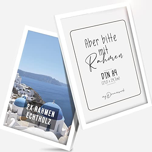myDreamwork Bilderrahmen Weiß | Santorini 2er Set (Doppelpack) DIN A4 | Rahmen aus Holz mit bruchsicherem Plexi-Glas | Bilderrahmen A4 Weiss | Holzrahmen 21cm x 30cm