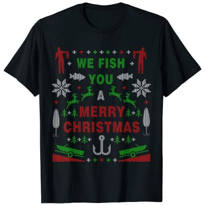 Lustiger Weihnachtspullover für Barsch und Angeln T-Shirt