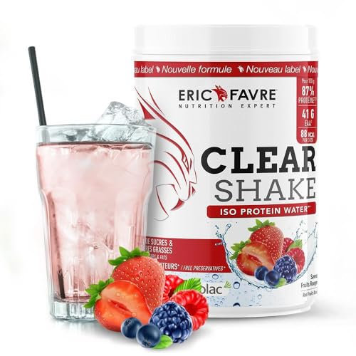 PROTEINES MUSCULATION Clear Protein Shake - Iso Protein Water - Rafraîchissant et Fruité - Boisson Protéinée - Qualité Certifiée - 500g - Saveur Fruits Rouges - Eric Favre