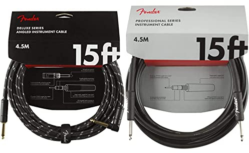 Fender Deluxe & Professional Series Instrument Cables - 15 ft Black Tweed & STR/STR, 4.5m