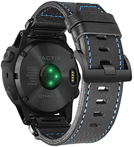 Kompatibel mit Garmin Uhrenarmband, Echtes Lederarmband, Retro Vintage Armband für Fenix/Forerunner/Vivoactive/Approach/MARQ/Quatix/D2 Series Tough Ersatzband