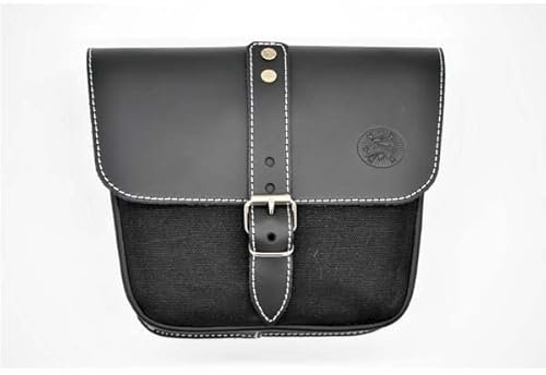 Schwarze Tasche aus Leder und gewachster Baumwolle, kompatibel mit Moto Guzzi V7 III - V9 - V7 850 Ex Moto - Hüfttasche aus Leder und waxed cotton