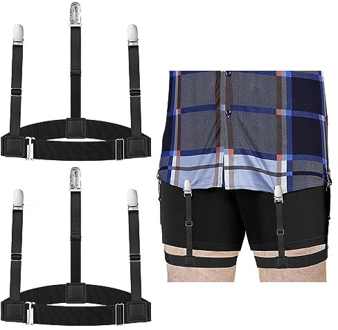 ACWOO Hemdhalter Herren, 2 Stück Elastisch und Flexible Hemd-halter Hosenträger mit Rutschfest Sperrung Schellen, Adjustable Längenverstellbar Shirt Stays für Männer und Frauen, O-shape Schwarz