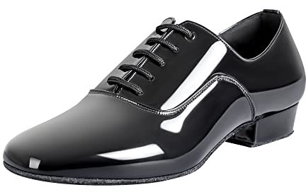 Linodes Herren Latein-Tanzschuhe, 2,5 cm, Ledersohle, Ballsaal, Salsa, Tango, Walzer, Schwarz Lack, 41.5 EU