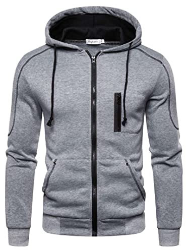 BREEWO Sportjacke Herren Mode Farbkontrast Reißverschlussleiste Langarm Jacke Herren Slim Fit Mit Taschen Casual Jacke Herren Frühling Täglich All-Match Hoodies Herren D-Grey XXL