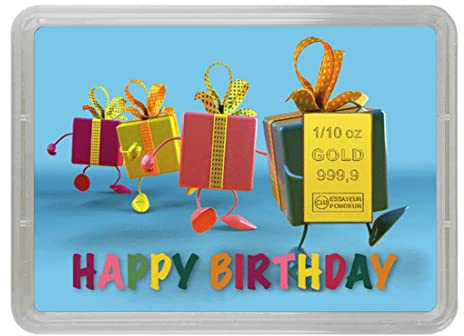 Goldstücke24 - Goldbarren als Geschenk in Motivbox “Happy Birthday” - Feingold 999,9 (3,11g Gold)