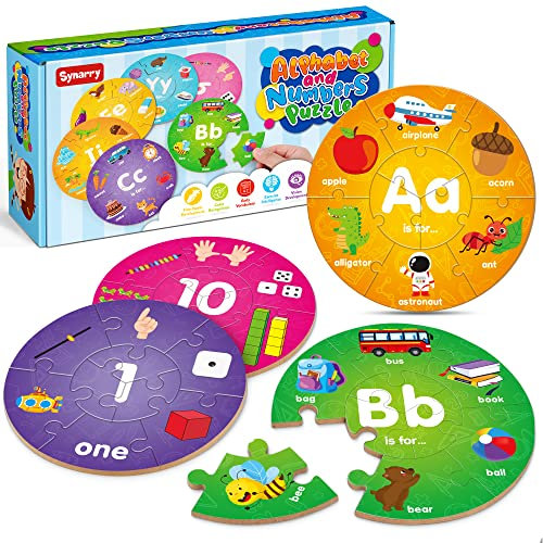 SYNARRY Holz Alphabet Zahlen Puzzle ab 3 4 5 6 Jahre - Montessori ABC 123 Puzzle Lernen Spielzeug für Kinder Jungen Mädchen