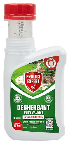 PROTECT EXPERT Désherbant Ultra Concentré - Polyvalent - Effets Visibles Sous 3h - 400ml - Jusqu’à 177m² Traités - Bidon Auto Doseur PROHERBIOU400