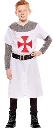Ritter Kostüm Weißer Kreuzritter Richard für Kinder 3-12 Jahre weiß Mittelalter Fasching Karneval Mittelalterfest Geburtstag (7-9 Jahre)