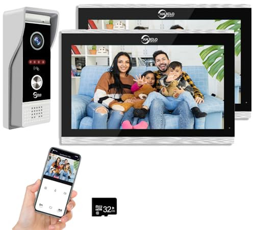 ANJIELO SMART Cámara de Video Timbre 1080P con Pantalla táctil de 10 Pulgadas, intercomunicador de Timbre de Video, (1 timbre + 2 pantallas)