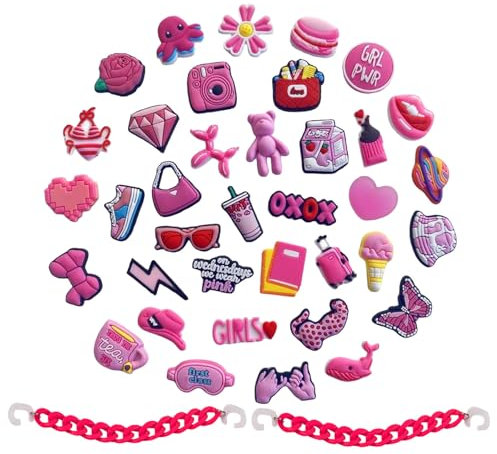 AYNKH Shoe Charms for Croc, Pink and Unique Shoe Decoration Accessories Clog, DIY Cute Interesting Accessories for Teens Kids Adults Girl and Women Party Birthday Gift (39pcs)