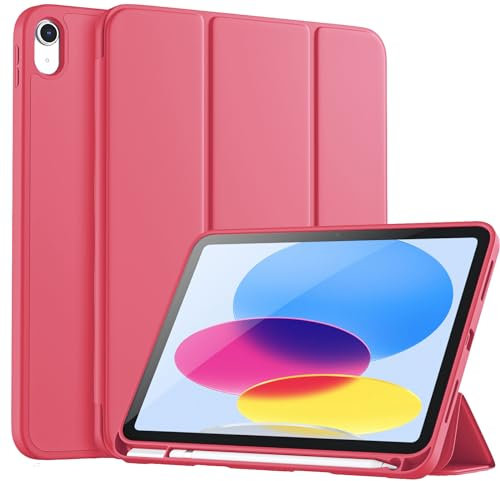 Vobafe Hülle Kompatibel mit iPad A16 11/10 Generation (Modell 2025/2022, 10,9/11 Zoll), Flexible TPU Rückseite, stoßfeste Schutzhülle mit stifthalter, Auto Schlafen/Wachen, Rot