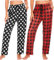Ymmchy Damen Pyjamahose Lang Schlafanzughose Kariert Freizeithose Frauen Schlafhose Weiche Nachtwäsche Hose 2-Pack Dots/Rot Kariert M