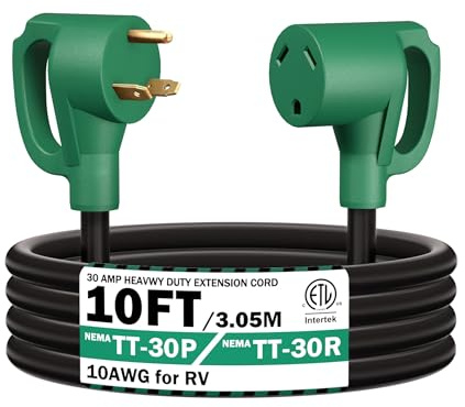 STRIGHT - RV Extension Cord 10 Feet 30 Amp RV Power Extension Cord NEMA TT-30P Male to TT-30R Female Heavy Duty 10 Gauge STW 3 Wire RV RV Extension Cord for RVs,