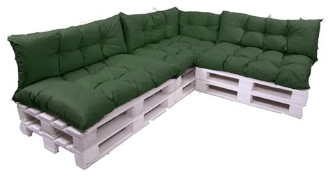 Palettenkissen 7-teiliges Set, ein Set Kissen für Gartenmöbel, Bodenkissen, Palettenkissen 120x80, 3X Sitz +3x Rückenlehne 120x40cm +1x 60x40cm (Grün)