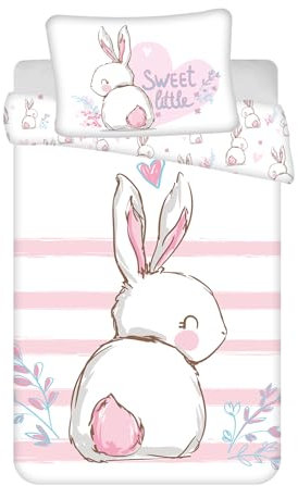 Jerry Fabrics Parure de lit pour bébé, motif lapin, rose, 100 x 135 cm + 40 x 60 cm