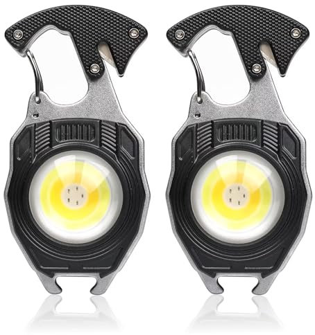 MAKDAK Taschenlampenwerkzeug mit Karabiner, 2 Stück, Schlüsselanhänger Maiskolben, Arbeitslicht, 7 Lichtmodi, 1600 Lumen, wiederaufladbare Taschenlampen, Mini-Taschenlampe, Flaschenöffner