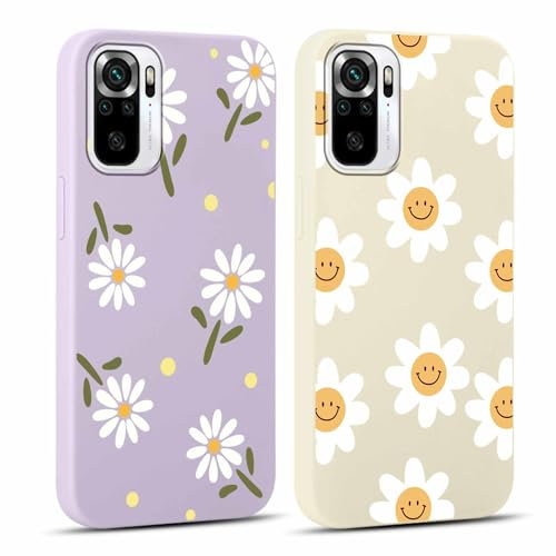 Yoedge 2 Stück HandyHülle für Xiaomi Redmi Note 10 / Note 10S 4G Hülle 6,43, Mädchen Case Blumen Muster Aesthetic Design,Frauen Geschenk Weich Silikon Stoßfest Case, Lila Blume