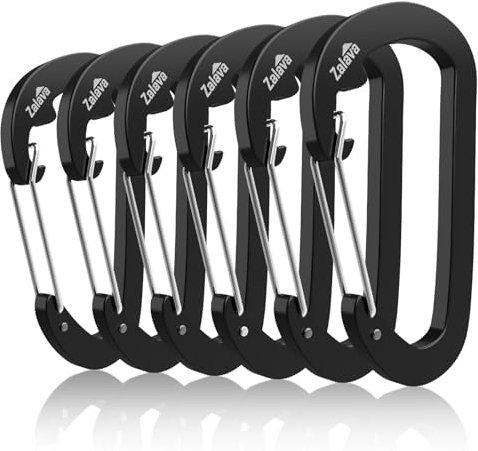 Zalava Wiregate Karabiner Schnellverschluss, mit 10kg Schwerlast, aus Flugzeug Alu, D Form Clip Set für Camping, Wandern, Angeln, 6 pcs Schwarz