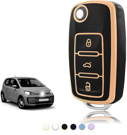 TOOMUME Coque Clé TPU, Etui Clé Étui Clé Adapté pour VW Volkswagen Golf 4/5/6 Polo Up Jetta Caddy Beetle Multivan T5 Seat Ibiza Leon Skoda Fabia, Couvre Clef Cache Cle Voiture Telécommande - Flip Key