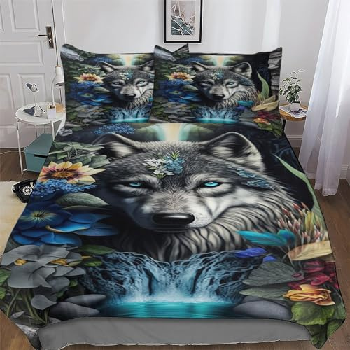 PAZZK Wolf im Mandala 3D-Druck Bettwäsche Bettbezug Bettgarnitur Atmungsaktiver Mikrofaser Deckenbezug 2teilig Mit Kissenbezug Erwachsene Teenager Kinder Bettbezüge Single (135x200cm)