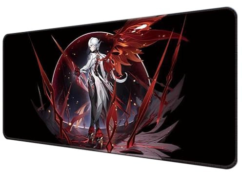 SUNYUHUI Genshin Tapis de souris Impact | Grand tapis de souris Anime | XXL 900 x 400 | Tapis de bureau | Imperméable – Antidérapant | Arlecchino