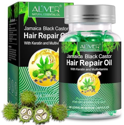 P-Beauty Castor Oil - capsules d'huile de ricin avec kératine & vitamines - 40 capsules pour usage externe, huile capillaire pour la croissance des cheveux & soins du cuir chevelu, soins capillaires