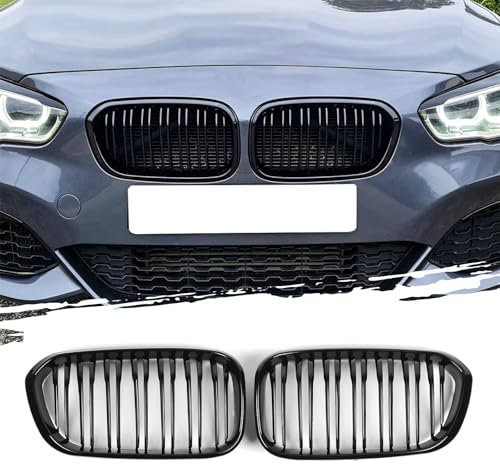 AggAuto Glänzend Schwarz Kühlergrill, Front Nieren 7-Doppelstab für BMW Serie 1, F20/F21, 2015-2018