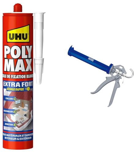 UHU Polymax extra fort- Mastic/colle de fixation MSP pour coller, assembler et jointer & Alyco 198805 Pistolet renforcé de 225 mm pour tubes de silicone et mastic